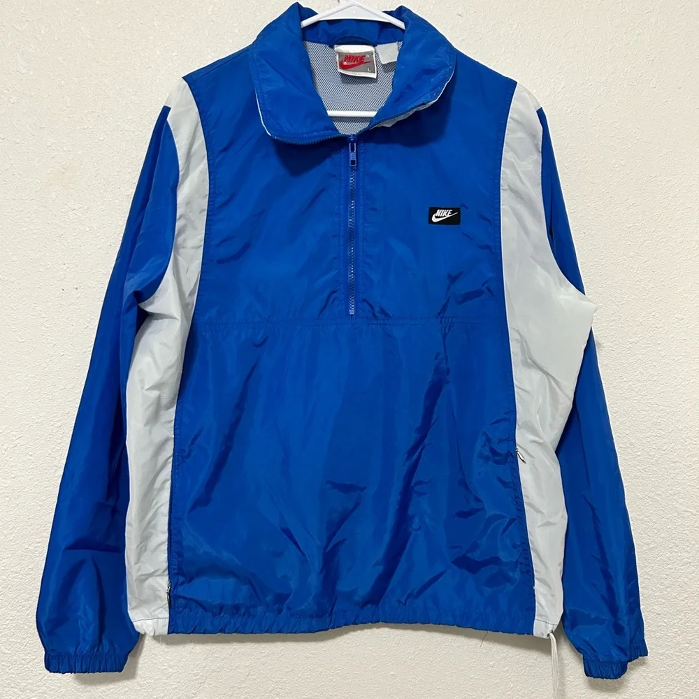 Vtg 80's/90s Grey Tag Nike 1/2 Zip Windbreaker Pullover Jacket Sz L Blue/White‎
